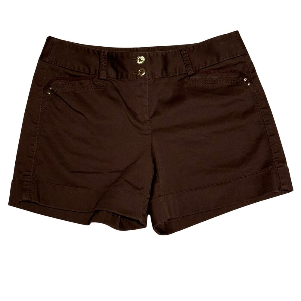 White House Black Market Shorts 2 Brown Women's Mid Rise Stretch Casual Cuffed